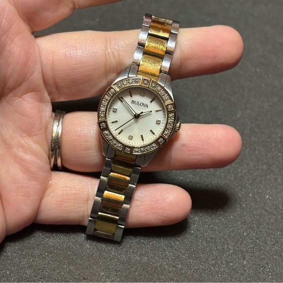 Bulova Ladies Quartz Watch Mother-of-Pearl Dial 22 Diamonds Gold & Silver Tone - Picture 1 of 8